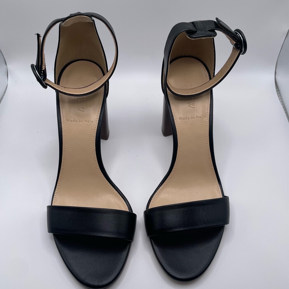 NEW J.CREW Stella Black Leather Heels Sandals Size 7 Made in Italy 4,5”// 9cm - Picture 2 of 11